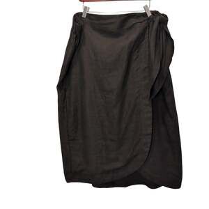 NWT Talbots Women's Plus Sz 18W Black 100% Linen Wrap Skirt Tulip Hem Pull On